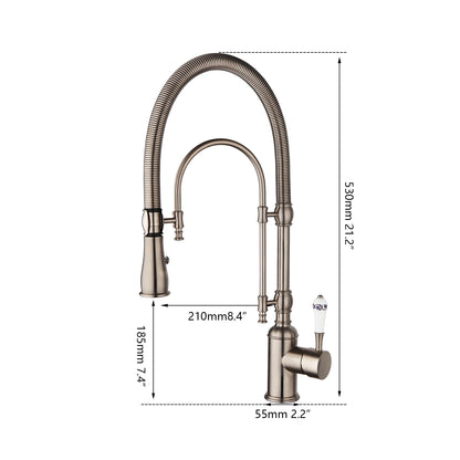 KEMAIDI Golden Spring Pull Down Kitchen Sink Faucet Hot & Cold Mixer Crane Tap with Dual Spout Deck Mounted Hot Cold Faucets