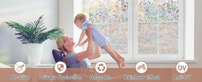 Fenster-Sichtschutzfolie, Regenbogenfarben, statisch haftend, Buntglasfolie, Fensterabdeckung, Aufkleber, nicht klebend, abnehmbar, reflektierend, für Zuhause