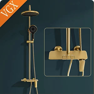 VGX Thermostatic Shower System Set Smart Digital Bathroom Shower Faucet Set Temperature Display Rainlfall Bathroom Shower Set