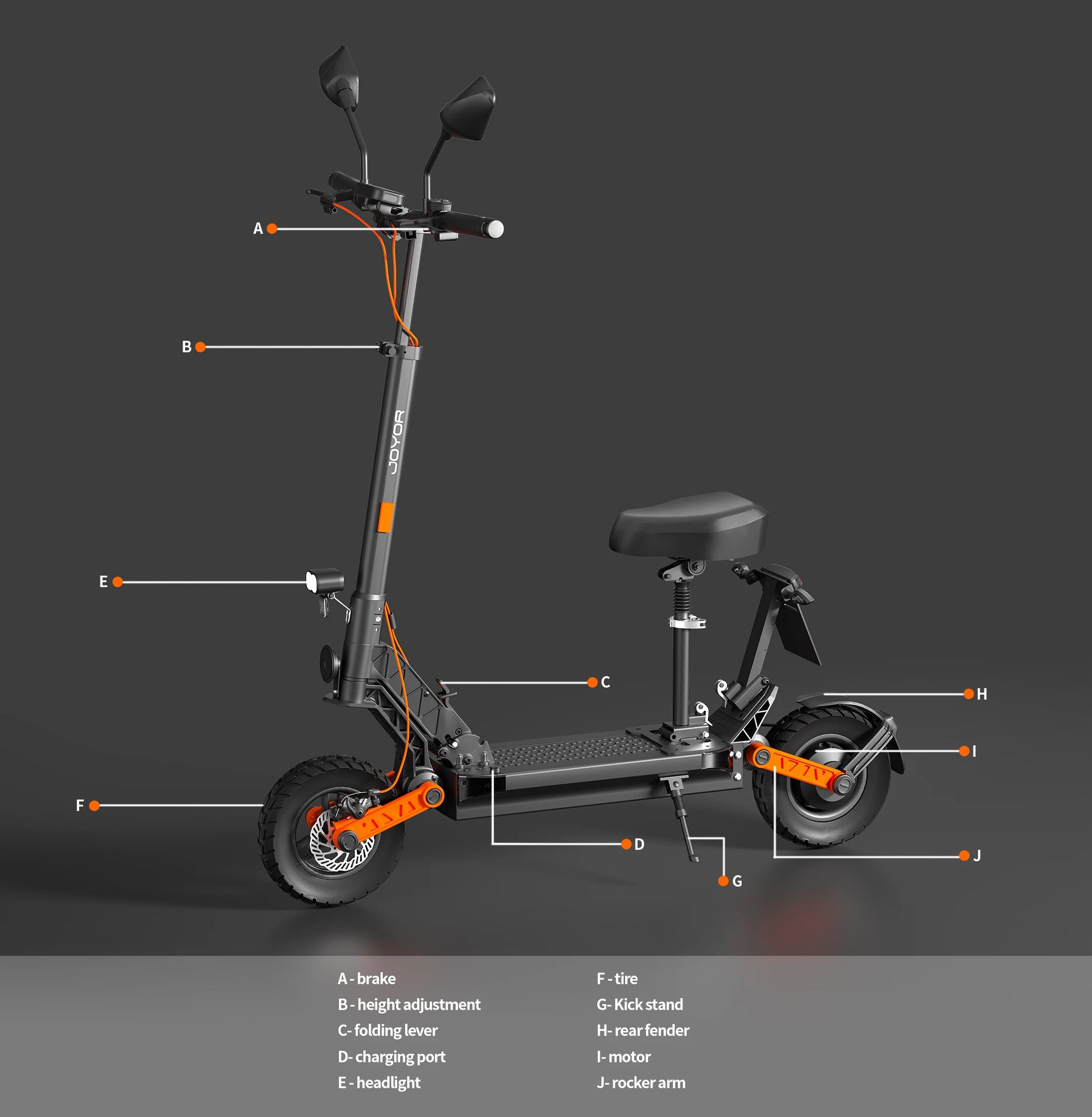 JOYOR S8E Electric Scooter, 800W Motor 48V 26AH Battery Adult E-Scooter 10 Inch Tires, 45km/h Max Speed Front & Rear Disc Brake.