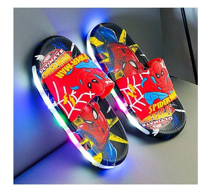 Disney Spider-Man Children's Slippers Non-slip Cartoon Light Soft Soled Slippers For Boys LED Light Luminous Children's Summer S.