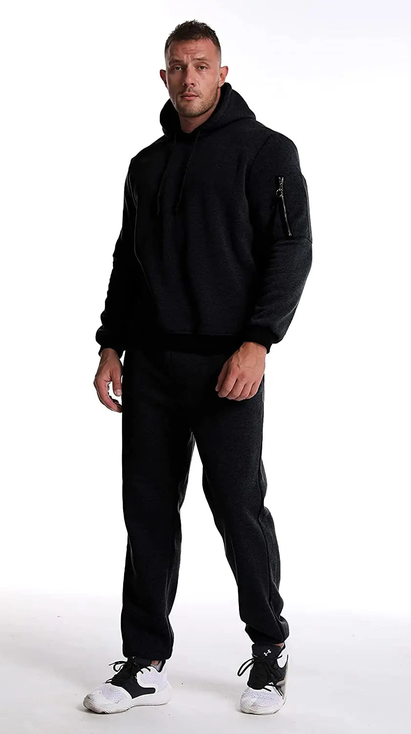 Men's Sportswear Set Two-piece Casual Jogging Warm Breathable Fitness Sportswear Set Military Tactical Hoodie + Trousers.