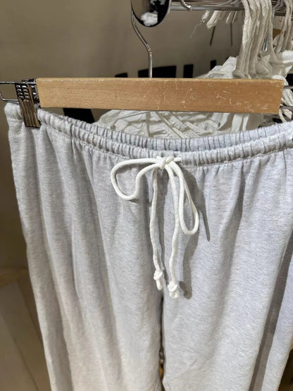 Solid Drawstring Straight Sweatpants Women Autumn High Waist Soft Cotton Trousers Casual Vintage Streetwear Sport Long Pant Y2k.