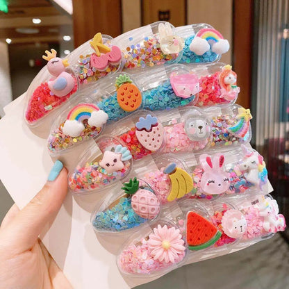 18 Pcs Hair Clip Set Cute Hair Accessories Girl Cartoon Hair Clip Headwear Bow Flower Animal Hairpin Hair Ring Box Not Included.