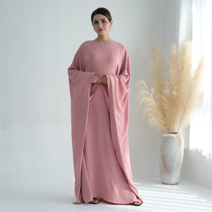 Ramadan Eid Soft Crepe Khimar Batwing Abaya Dubai Islam Muslim Modest African Dresses For Women Kaftan Kebaya Robe Femme Musulma