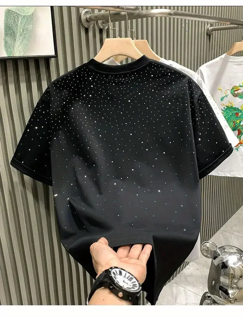 New Luxury Men's T-shirt Hot Diamond Printed Half Sleeve Fashion Round Neck Casual Summer High-end Men Tops T Shirts.