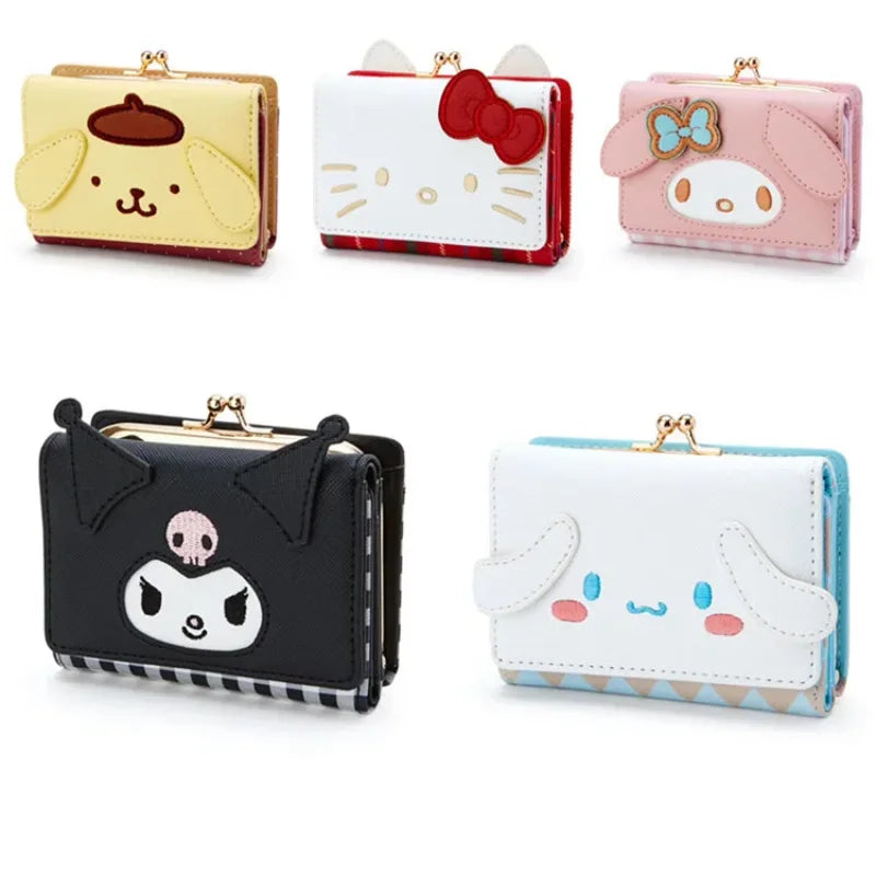 Sanrio Hello Kitty Bag Kawaii Cinnamoroll My Melody Kuromi Casual Fashion PU Leather Wallet Cute Folding Card Bag Birthday Gifts.