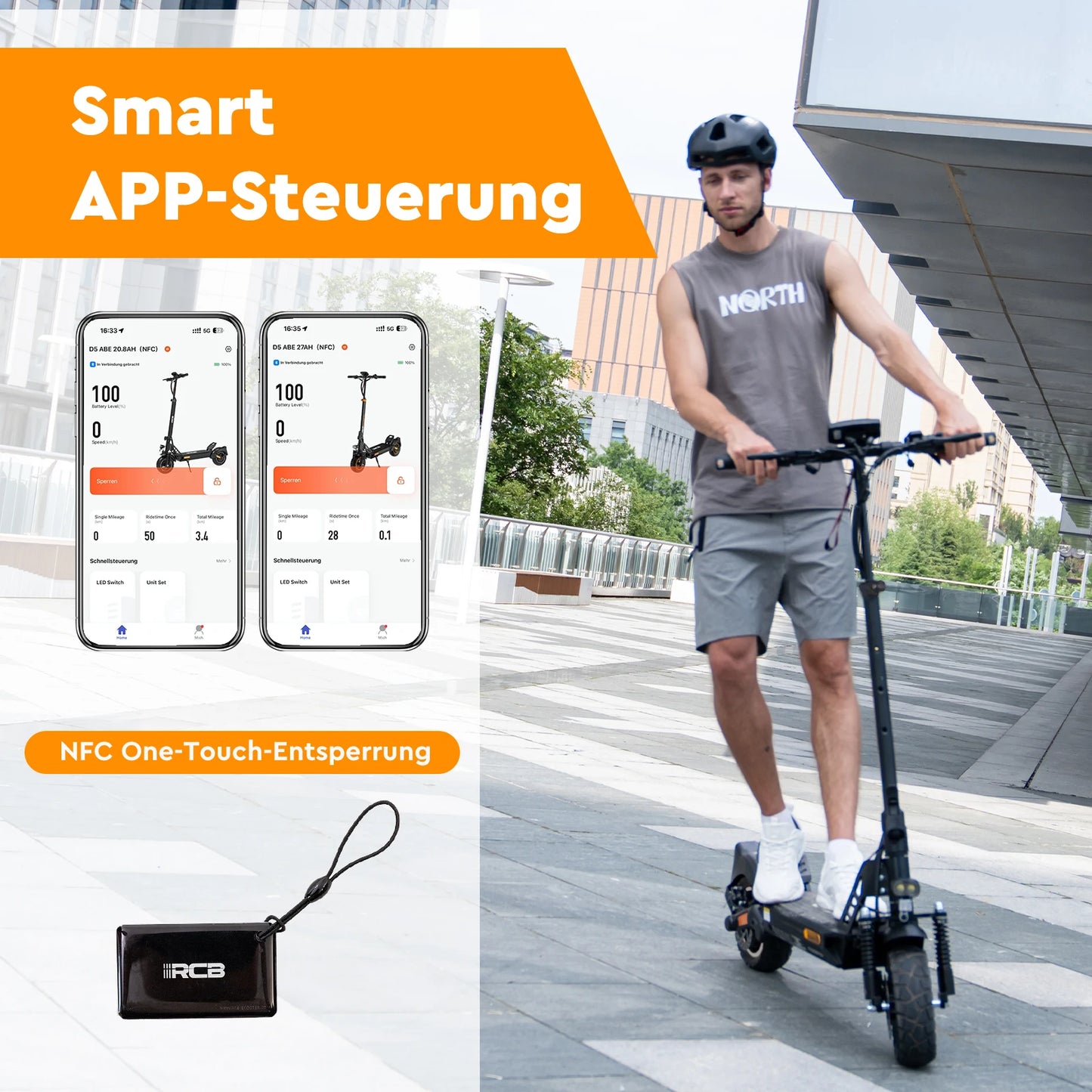 RCB Electric Scooter D5/D5 PRO ABE (premium version), NFC/Indicator/APP, 500W Motor Peak 1600, 10" Commuting E Scooter for Adult.