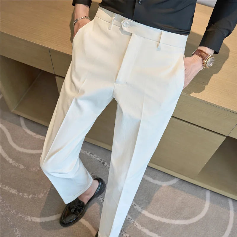 Men Suit Pants 2025 Elastic Slim Fit Formal Dress Pants Solid Casual White Trousers Pantalon Homme Wedding Party Men Clothing.