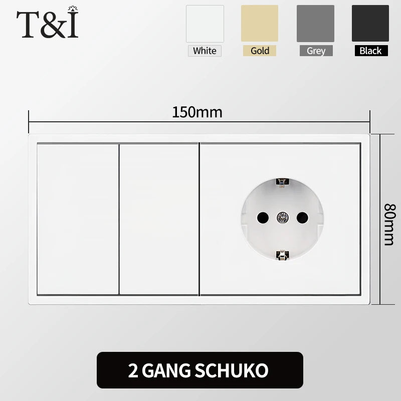 Europäische Wandsteckdose, EU-Steckdose, USB-Typ-C-Ladeanschlüsse, 1/2-Gang-Lichtschalter, 16 A 250 V, Unterputzmontage, weißes Panel, 80 x 80 mm