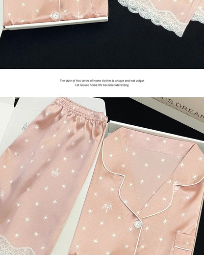 Frauen Neue Sommer Eis Seide Ins Sterne Floral Süße Pyjamas Mädchen Sommer Kurzarm Shorts Studentenwohnheim Homewear Anzug.