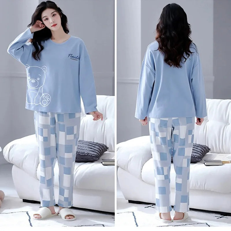 New Spring And Autumn Pajamas Women's Autumn And Winter 2 Pieces Of Long-Sleeved Trousers Set Of Home Clothing Ladies Pajamas Se.
