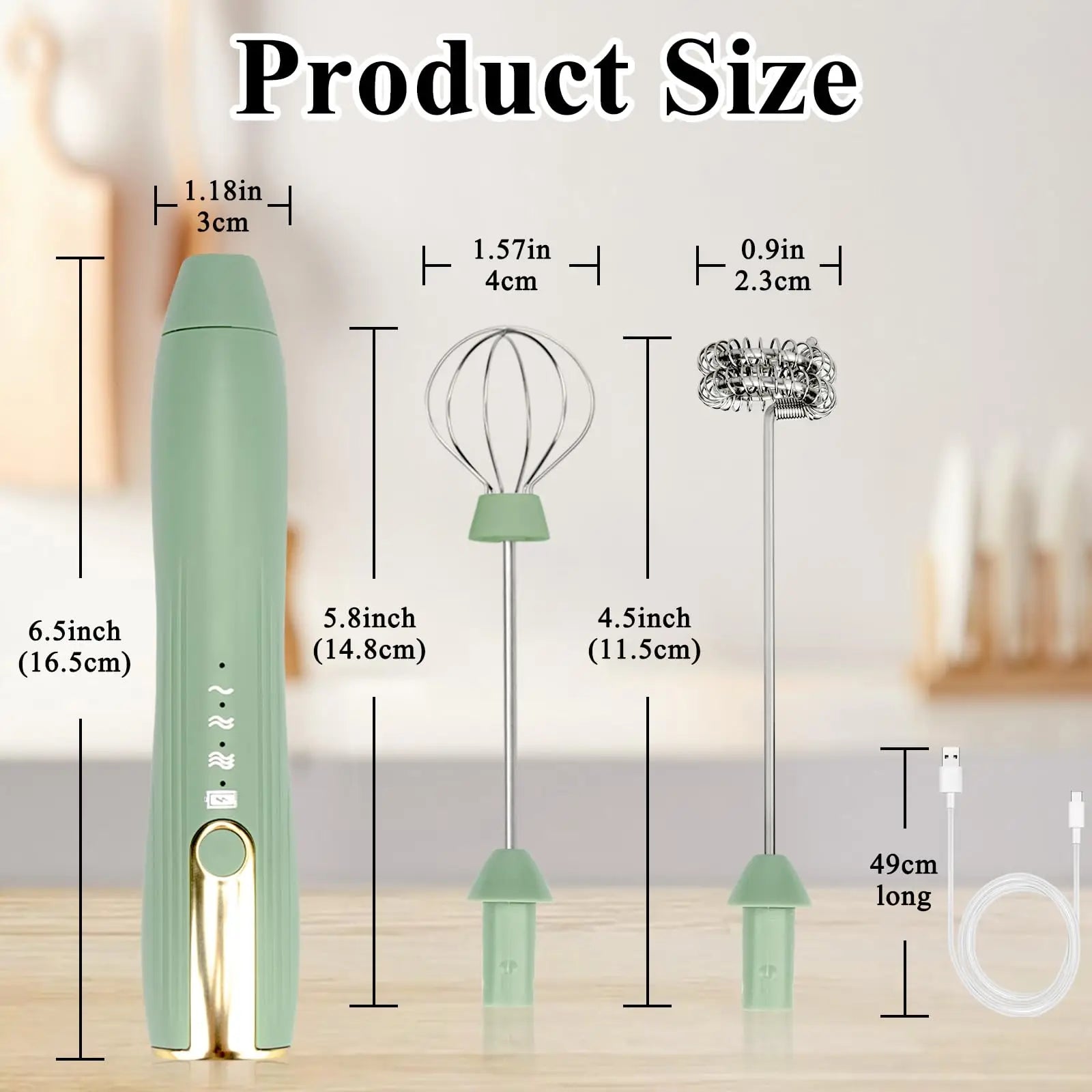 Kitchen Powerful Milk Frother Handheld Foam Maker for Lattes - Whisk Drink Mixer for Coffee Electric Rechargeable Egg Beater.