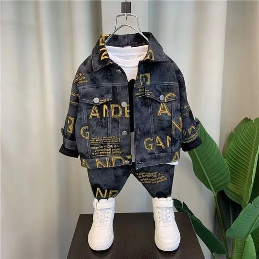 Boys Set Spring and Autumn 2024 New Children's Handsome Clothes Trendy Baby Autumn Fashion Cowboy Two Piece Set Kids Outfits.