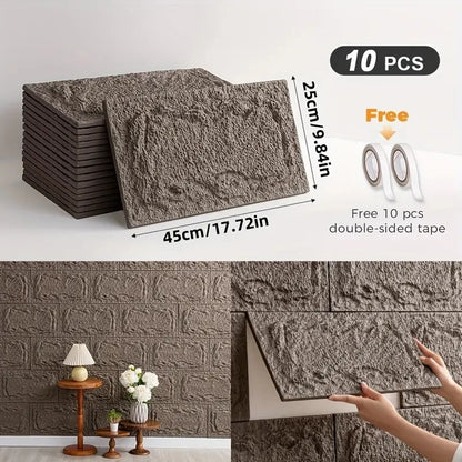 PU stone wall panel, 10 mm, realistic brick pattern, anti-mould and moisture-proof, waterproof and washable, suitable for/outdoo