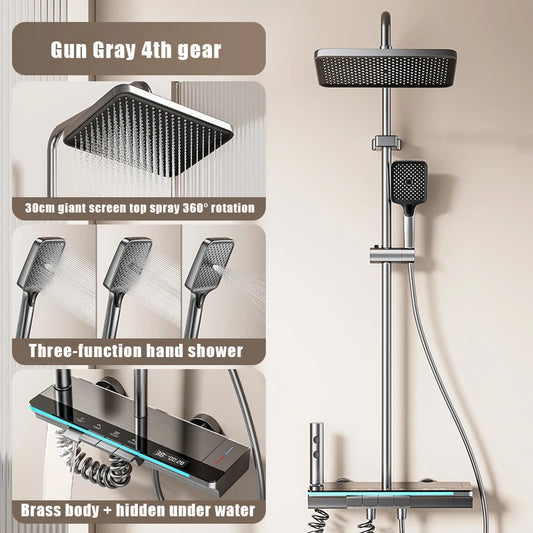 Digital Thermostatic Shower System with Smart Temperature Memory, Easy to Install LED Rain Shower & Brass Faucet Set