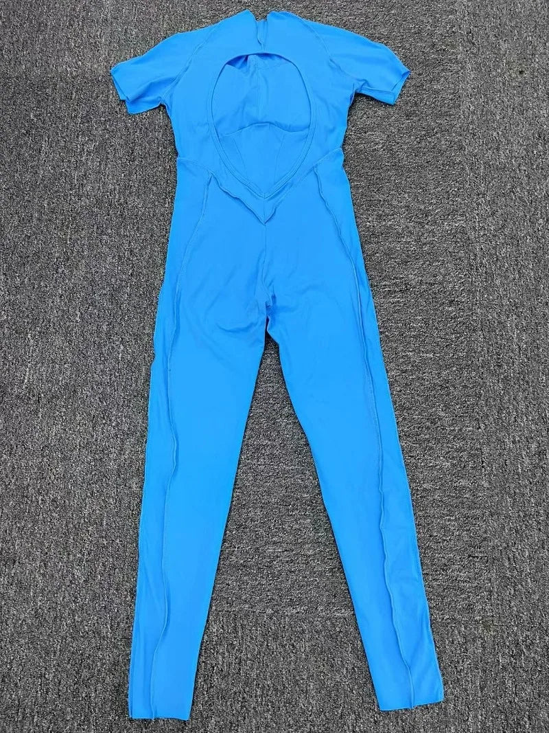 Seamless Yoga Jumpsuits Sports Fitness Hip-lifting Backless Short-sleeved One-piece Workout Gym Leggings Tracksuits for Women