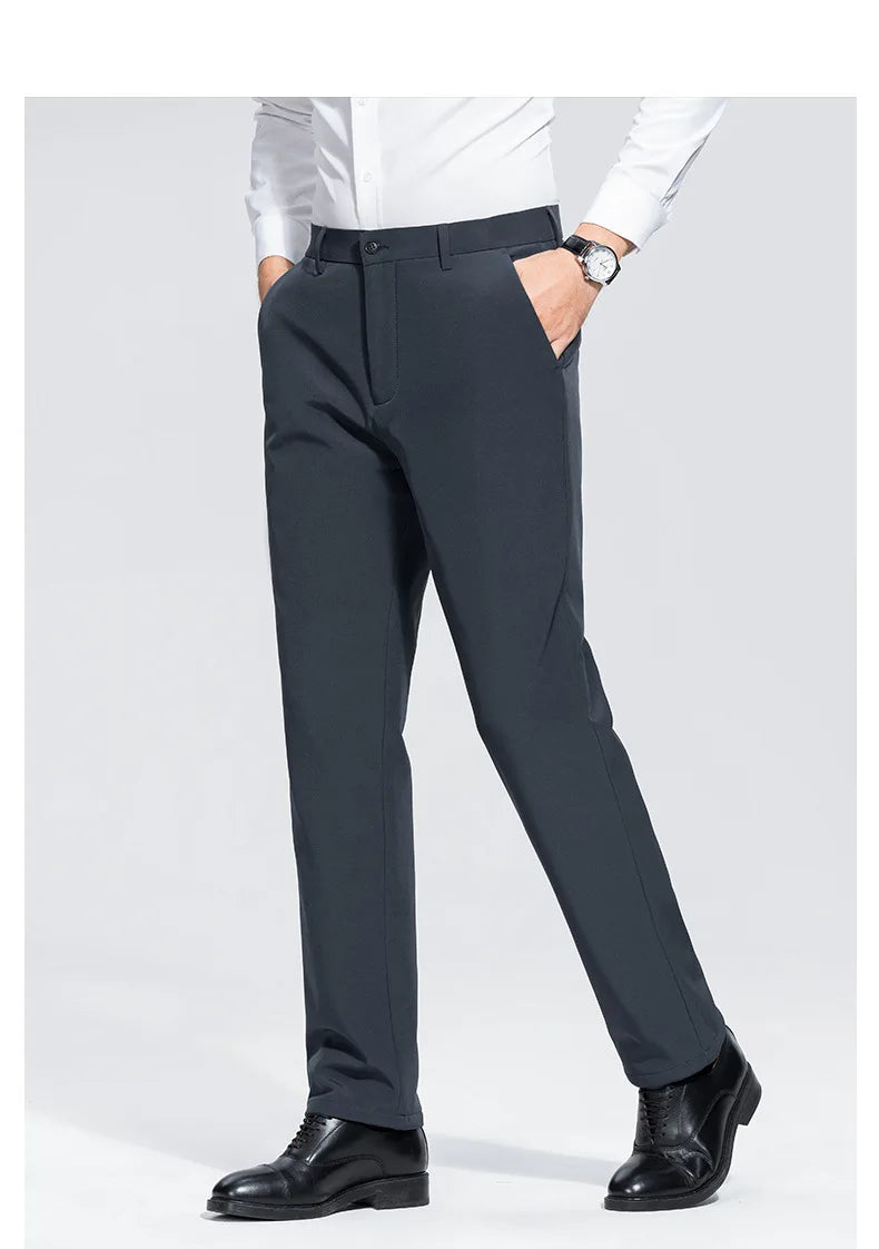Men's Formal Down Pants 90% White Duck Down Winter Business Trousers Thickened Warm Straight Stretchable Office Pants Man PT-594