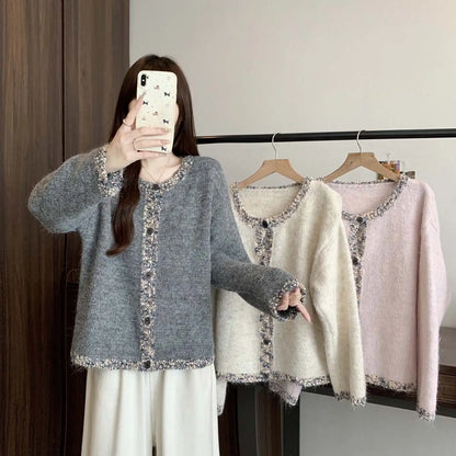 Pailletten-Strickjacke für Damen, Herbst und Winter, lockeres Schlankheitsoberteil