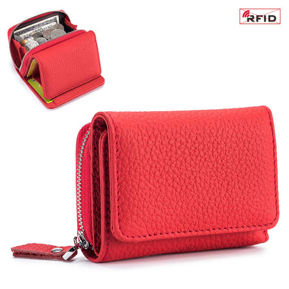 Genuine Leather Women Wallet Small Zipper Coin Wallet Female Short Cow Leather Women Purse RFID Card Money Bag Gift for Women.