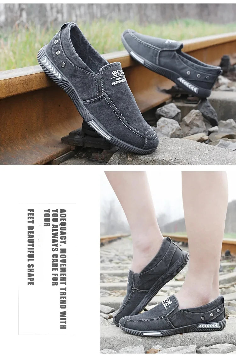 Denim Men's Canvas Shoes Slip on Sneakers Male for Summer 2025 New Outdoor Driving Moccasin Trendy Vintage Loafers Shoes for Men.