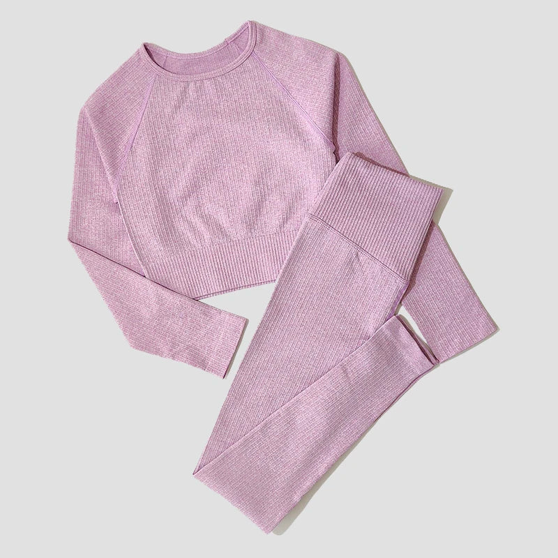 Women's Sportswear Yoga Set Workout Clothes Athletic Wear Sports Gym Legging Seamless Fitness Bra Crop Top Long Sleeve Yoga Suit