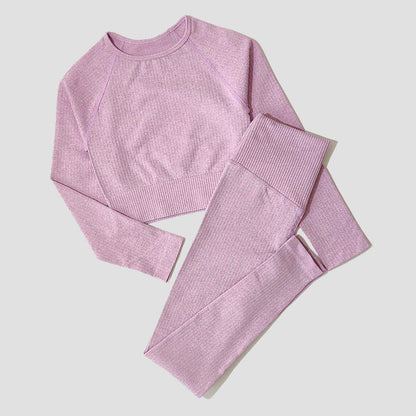 Women's Sportswear Yoga Set Workout Clothes Athletic Wear Sports Gym Legging Seamless Fitness Bra Crop Top Long Sleeve Yoga Suit