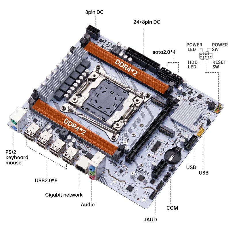 QIYIDA X99 Motherboard Set Kit Xeon LGA2011-3 E5 2680 V4 2x8gb=16GB DDR4 SATA PCI3.0 NVME M.2 X99H5 Gaming Computer.