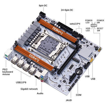 QIYIDA X99 Motherboard Set Kit Xeon LGA2011-3 E5 2680 V4 2x8gb=16GB DDR4 SATA PCI3.0 NVME M.2 X99H5 Gaming Computer.