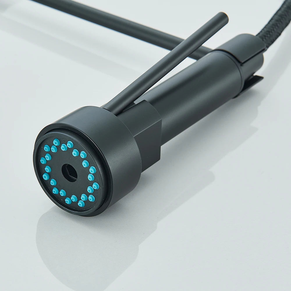 Chrome Brass Kitchen Sink Faucet Pull Down Hot and Cold Water Mixer2 Mode Tap with Dual Spout 360 Rotation Flexible Deck Mounted