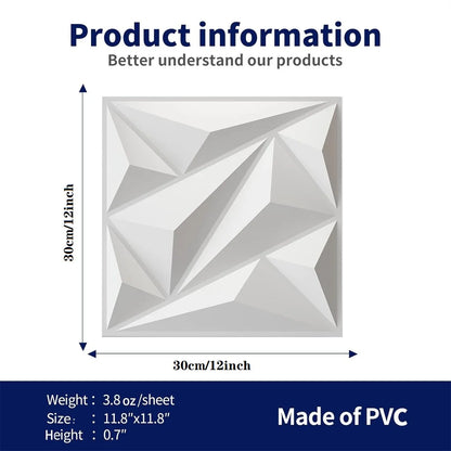 10pcs Diamond Design Decorated 3D Wallpanel, 30cmx30cm Matte White/Black, Diy Home Decoration Wallboard