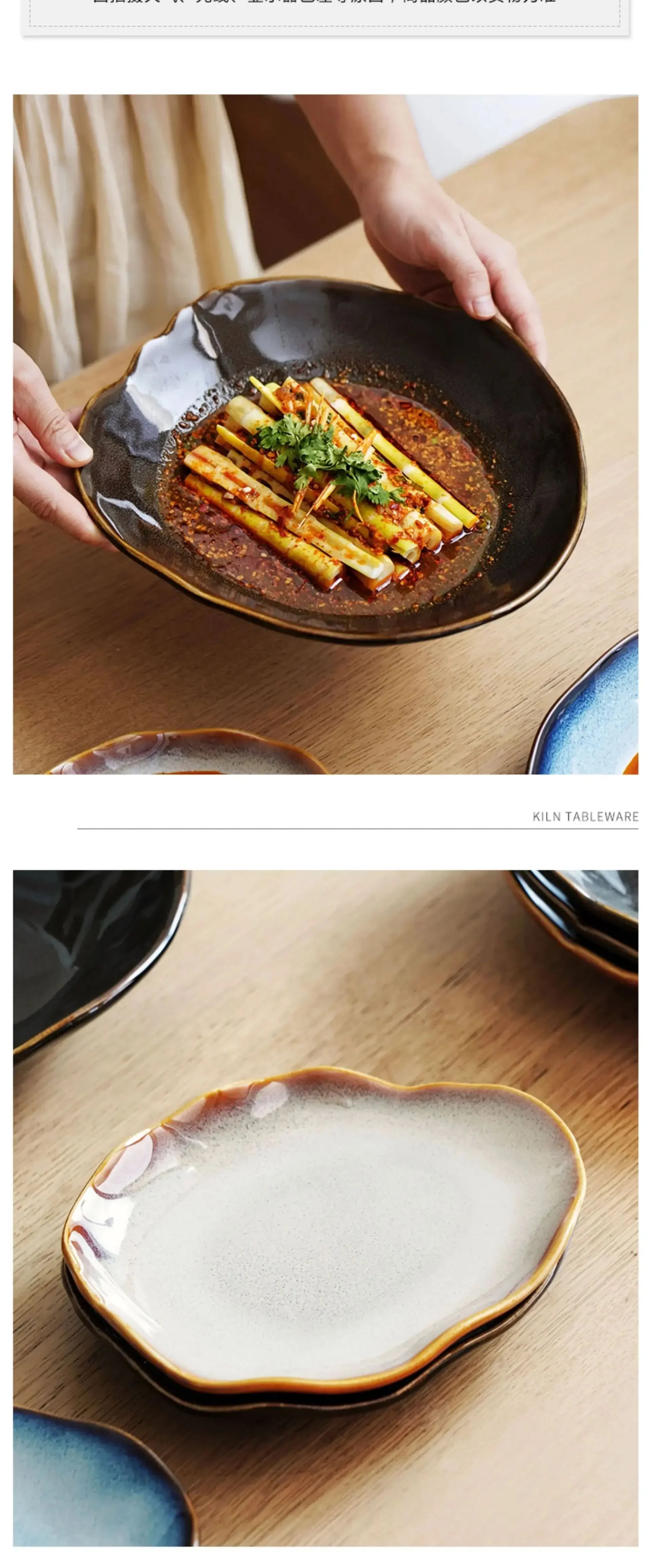 Irregula Ceramic Beef Plate Rice Noodles Soup Bowl Breakfast Bread And Beef Egg Plate.