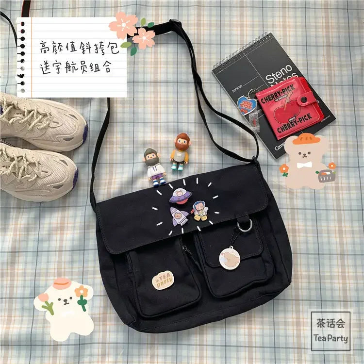 Cute Canvas Bag Wild Student Women Handbags Shoulder Bag Female Japanese Harajuku Diagonal Crossbody Bags for Girl Pouch Bolsas.