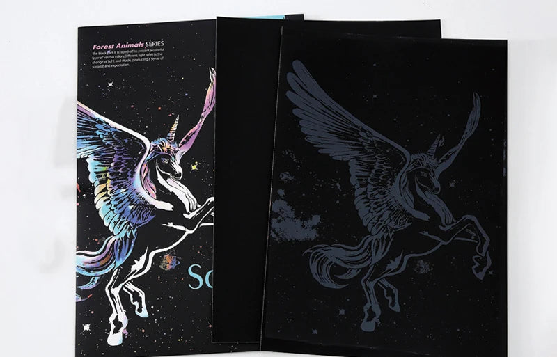 2 Sheets Animal Scratch Art Paper Set with Stylus DIY Rainbow Craft Lion Unicorn Cat Dog Painting Toy Creative Kids Adults Gift.