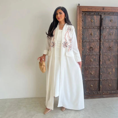 Ramadan Eid Kebaya White Muslim Modest Kimono Women Clothing Abaya Damen Dubai Luxury Islam Kaftan Robe Longue Femme Musulman.