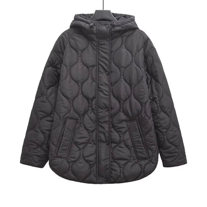 Women Loose Warm Adjustable Hood Overcoat Long Sleeves Single Breasted Side Vents At Hem Pocket Jacket Spring New Chic Coat