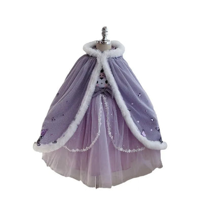 Anime Kuromi Lolita Kleid und Umhang Set Strickpullover Spleißen Mesh Prinzessin Kleid Partykleid Herbst Winter Urlaub Geschenk