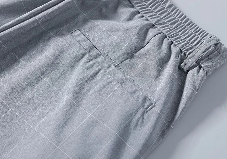 Male Suit Trousers Check Cooling Ice Silk Plaid Straight Up Clothes Offer Slacks Designer Men's Summer Pants Fabric 2025 Classic.