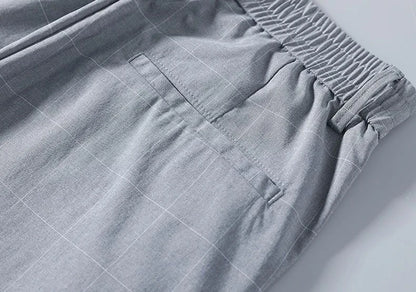 Male Suit Trousers Check Cooling Ice Silk Plaid Straight Up Clothes Offer Slacks Designer Men's Summer Pants Fabric 2025 Classic.