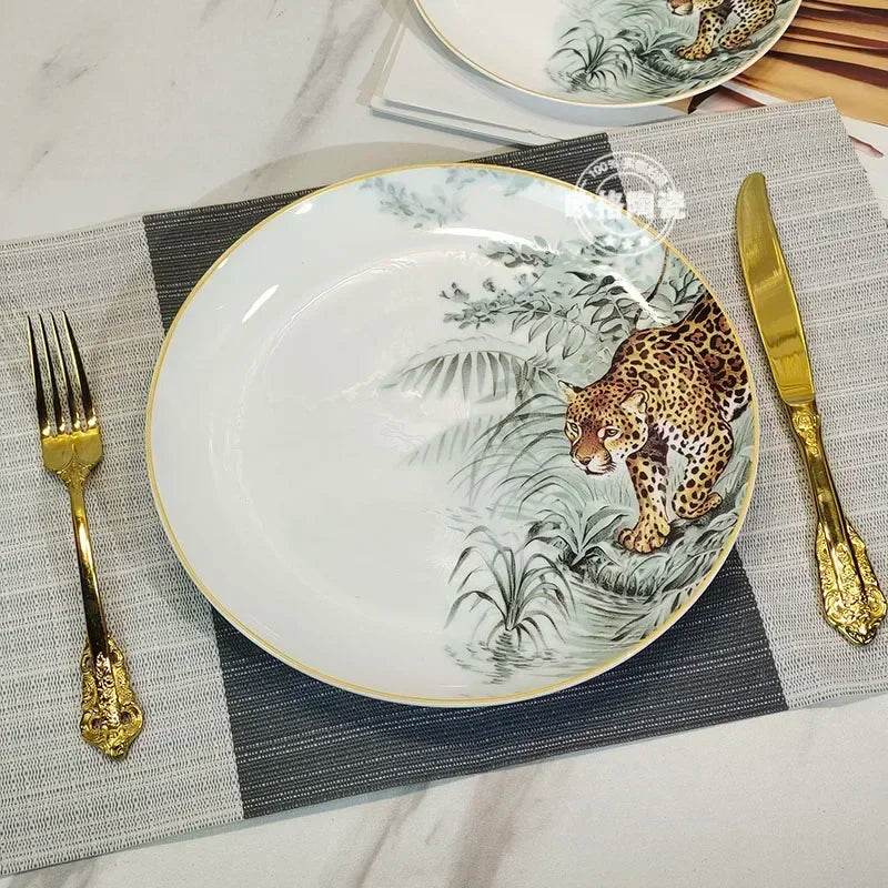 European ceramic western dinner plate, jungle set, steak plate, Coffee cup, afternoon , personalized gift set