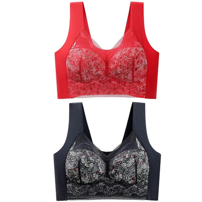 2pcs Womens Seamless Ice Silk Full Cup Bras No Steel Ring Support Lace Bralette Large Size Brassiere Comfort Ventilate Underwear.