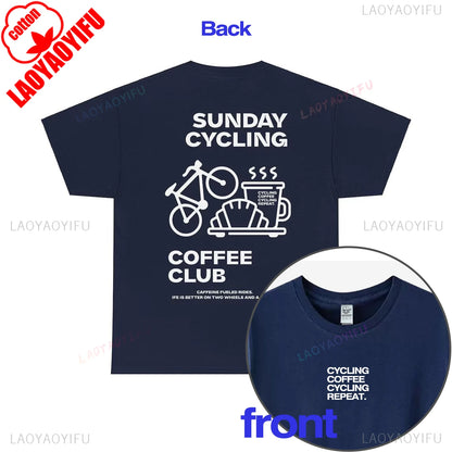 Sunday Cycling Coffee Club Graphic T Shirts Unisex Woman Man Summer Bicycle High Quality Cotton T-shirt Classic Breathable Tops.
