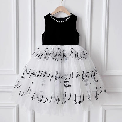 Gesticktes Tüllkleid für schwarze Mädchen, Perlenklavier, Performance-Kleid, Bühnenausstattung, Outfits, Sommer, Blumenspitze, formelle Kostümkleidung.