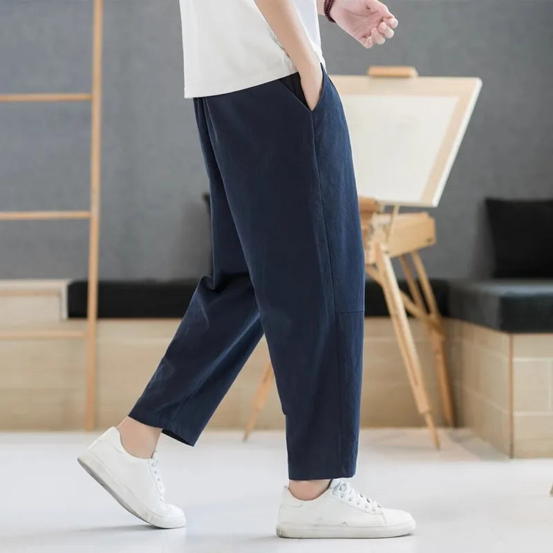 Men's Pants Cotton and Linen Male Summer New Solid Color Mens Trousers Loose Fitness Baggy Streetwear Plus Size M-5XL