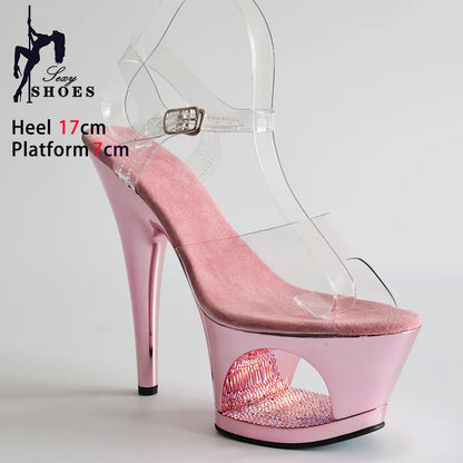 17CM Slim Heels Sandals Hollow Waterproof Platform Heels Korean Edition 2024 Summer Super High Heel Women Shoes Pig Split Insole.