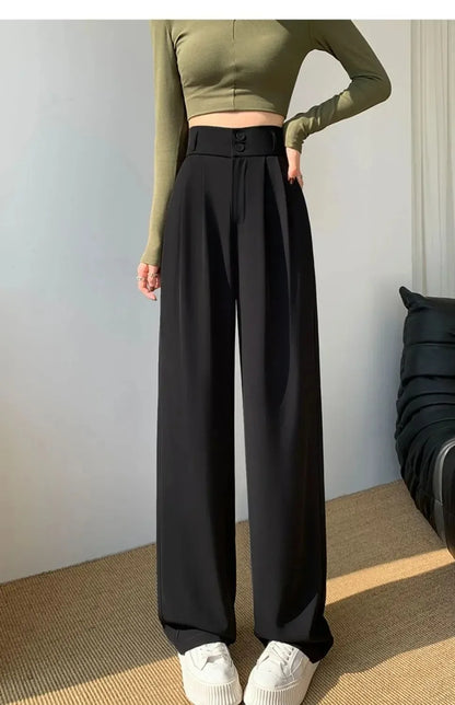 Elegante Breite Bein Hosen Frauen Koreanischen Stil Hohe Taille Schwarz Baggy Hosen Büro Damen Mode Lose Anzug Hosen Streetwear