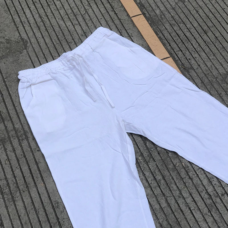 Classic Men Pants Thin Linen Trousers Special Price Fashion Straight Pant Drawstring Elasti Waist Casual Pants.