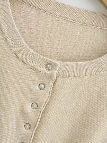 Women's High Waist Round Neck Single Breasted Cardigan Solid Long Sleeve Short Sweater Top Autumn Slim Bottoming Shirt.