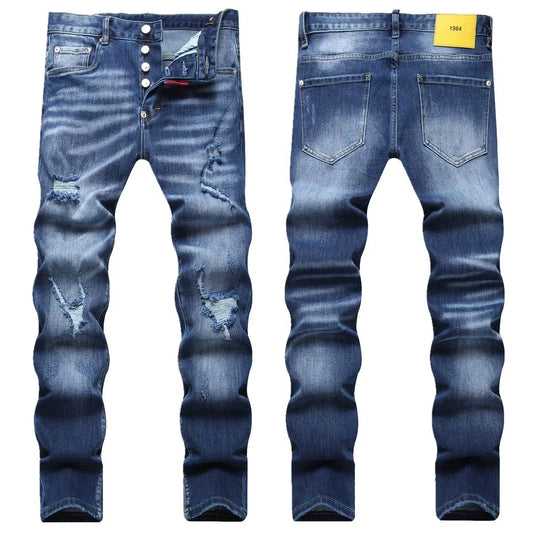 2025 Men's Ripped Jeans Luxury Brand Light Blue Holes Long Trousers Quality Male Fashion Stretch Slim Pants Men Skinny Jeans.