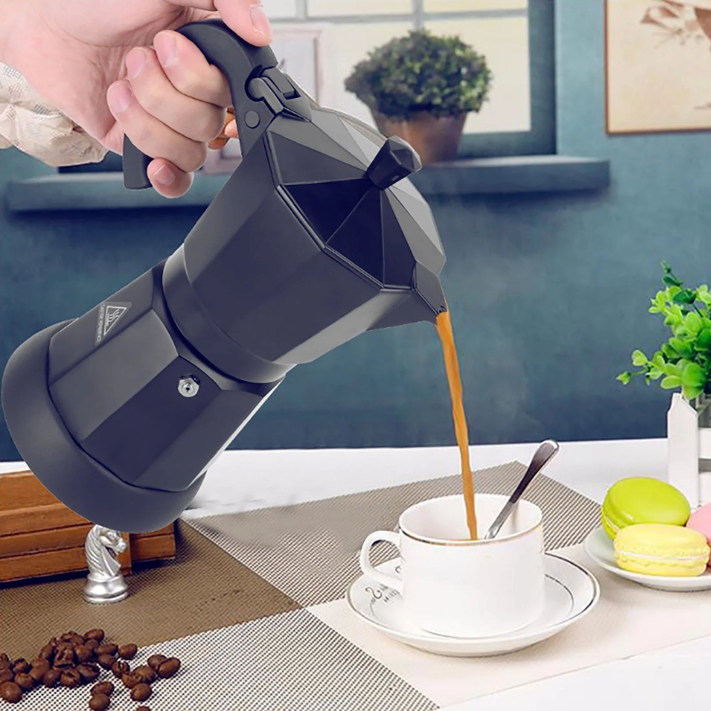 300 ml Electric Coffee Machine Aluminium Espresso Maker Mocha Espresso Pot with Separate Base.